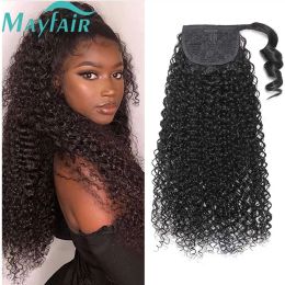 Afro Kinky Curly Pony Pony Human Hair Extensions Enrouler autour de la queue de cheval avec Clip ins Natural Remy Brazilian Poice Pony Tail