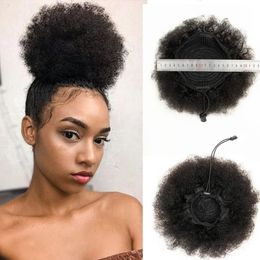 Afro Kinky Curly Ponytail Extensions de cheveux humains Buns Chignon Afro Puff Cordon Curly Ponytail Remy Cheveux Humains Pour Les Femmes Noires 240122