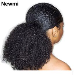 Afro Kinky Krullend Paardenstaart Echt haar voor zwarte vrouwen Wikkel rond 3C 4A Haarstukken 240130