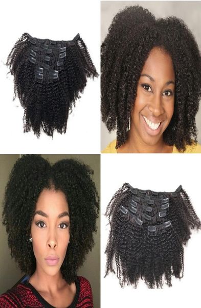 Afro crépus bouclés Remy pince à cheveux en Extension cheveux humains vietnamiens 7 pcslot pleine tête pince ins FDSHINE9114032