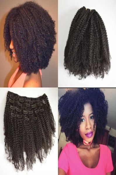 Afro Kinky Curly Russian Clip dans les extensions de cheveux Natural Black 3C4A4B4C CHILLES HUMP HEURS GEASY HEIR PRODUCTS 1460710