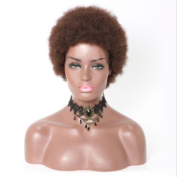 Afro crépus bouclés synthétique brun perruque Simulation cheveux humains Perruques de cheveux humains pelucas perruques pour les femmes noires JS5881