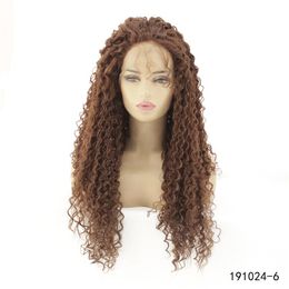 Perruque Lacefront synthétique Afro crépue et bouclée, perruque brune de Simulation de cheveux humains, 14 ~ 26 pouces, Pelucas 191024-6