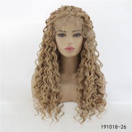 Afro Kinky Krullend Synthetisch Lacefront Pruik Bruin Simulatie Menselijk Haarkant Pruiken 14 ~ 26 Inch Pelucas 191018-26