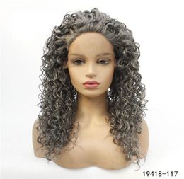 Pelera de encaje sintético afro rizado Simulación gris oscuro Cabello humano pelucas delanteras 1426 pulgadas Pelucas para mujeres 194181173064151