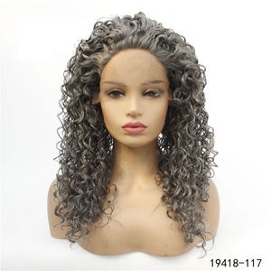 Perruque Lace Front Wig synthétique Afro crépue et bouclée, perruques de Simulation de cheveux humains gris foncé, 14 ~ 26 pouces, Pelucas pour femmes 19418 – 117