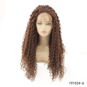 Peluca afro rizada rizada sintética del frente del cordón Pelucas delanteras del cordón del cabello humano de la simulación marrón 14 ~ 26 pulgadas Pelucas 191024-6