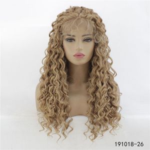 Afro Kinky Curly Synthétique Lacefront Perruque Brun Simulation Cheveux Humains Lace Front Perruques 14 ~ 26 pouces Pelucas 191018-26