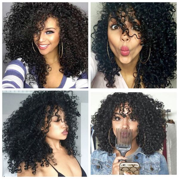 Afro Kinky Curly Perruque Synthétique 45cm 18 Pouces Simulation Perruques de Cheveux Humains Postiches pour Femmes Noires et Blanches K143