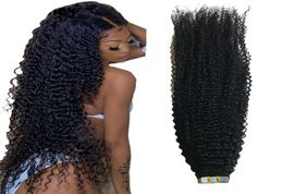 Afro kinky krullende tape in menselijke haarextensies 40 pc's natuurlijke kleur huid inslag voor vrouwen Mongoolse remy haren1237013