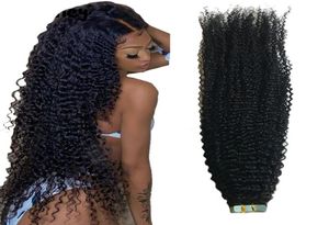 Afro kinky krullende tape in menselijke haarextensies 40 pc's natuurlijke kleur huid inslag voor vrouwen Mongoolse remy haren1237013