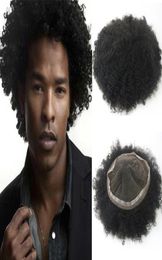 Parrucchino riccio afro crespo per uomo Completo di capelli in pizzo svizzero Sostituzione capelli umani vergini brasiliani5480888