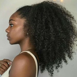 Afro Kinky Curly Updo Fluffy Scrunchy Ponytail Pliée Pointe à cheveux 140g Chignon Hair Bun Extensions avec clips à cordon élastique pour femmes noires