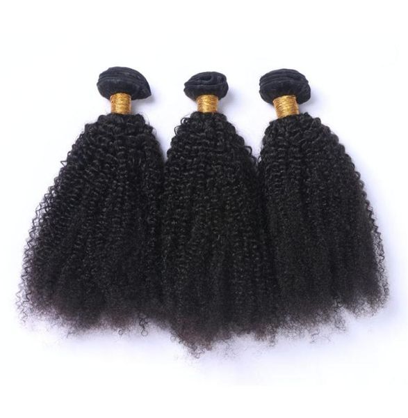 Afro Crépus Bouclés Vierge Extensions De Tissage De Cheveux Humains Non Transformés Brésiliens Cheveux Humains Afro Bouclés Bundles Offres Double Trame 3Pcs L9486614