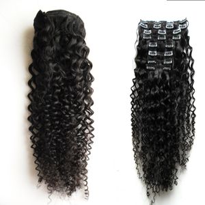 Afro Kinky Curly Wave Menselijk Haar Clip in Hair Extensions 8 Stuks Braziliaanse Human Extension Clip 100g / Set Clip in Human Hair Extensions