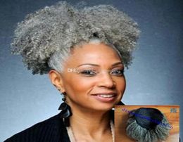 Afro Kinky Curly Weave Ponytail Peinados Clip ins cabello gris Extensiones de cola de caballo con cordón cola de caballo corto alto pony hair1349305