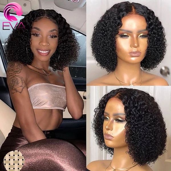 Afro Kinky Curly Wig 13x4 synthétique Lace Front Wig High Ratio pour les femmes préplumées délié naturel avec des cheveux de bébé