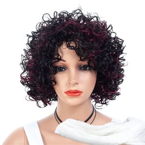 Afro kinky krullend pruik gemengd zwart en donkerrood synthetisch pruiken natuurlijk zwart haar voor vrouwen hittebestendige haren
