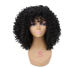 Peluca de color negro rizado afro pelucas sintéticas afroamericanas para mujeres perucas para mulheres negras5125798