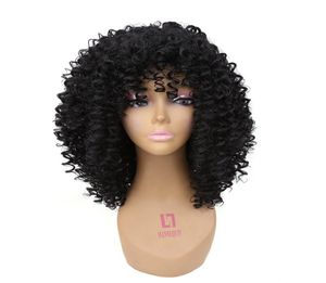 Afro perruque bouclée Kinky Cheveux noirs naturels perruques synthétiques afro-américaines pour femmes Perucas para Mulheres Negras3883224