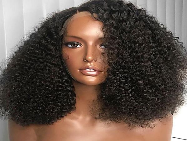 Afro crépus bouclés perruque courte Bob dentelle avant perruques de cheveux humains pour les femmes noires noeuds blanchis Remy cheveux brésiliens pré plumés5173078