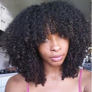 Pelucas rizadas rizadas afro Simulación Cabello humano peluca rizada rizada llena con flequillo en stock envío gratis