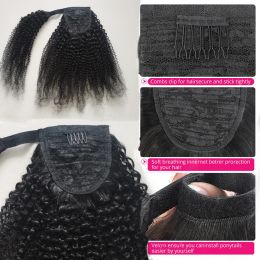 Afro Kinky Curly Wrap autour de Pony Pony Pony Human Hair Extensions Brésilien 8-20inch 100% Remy Human Hair Pony Tail Clip pour les femmes