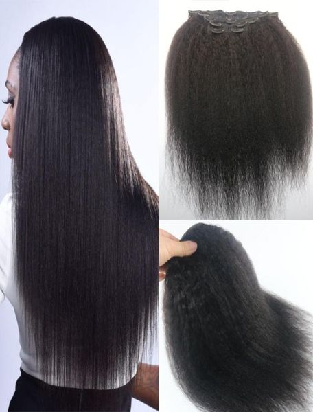Afro Kinky Straitement brésilien Human Hair Clips Extension de cheveux 1b Couleur naturelle Afro-américain 7PCS 120GRAM4244386
