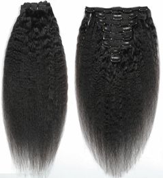 Afro Coiffure raide coqueuse Clip non transformé en extensions de cheveux 120 grammes de cheveux humains mongols afro-américain Remy Natural Noir Clips5889135
