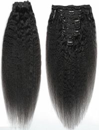 Afro Coiffure raide coqueuse Clip non transformé en extensions de cheveux 120 grammes de cheveux humains mongols afro-américain Remy Natural Noir Clips5835436