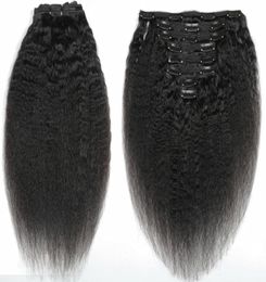 afro crépus cheveux raides non transformés clip dans les extensions de cheveux 120 grammes de cheveux humains mongols afro-américains remy clips noirs naturels1681193