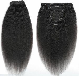 Afro Coiffure raide coqueuse Clip non transformé dans les extensions de cheveux 120 grammes de cheveux humains mongols afro-américain Remy Natural Black Clips4541857