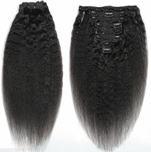 afro kinky steil haar onbewerkte clip in hair extensions 120 gram Mongools menselijk haar Afro-Amerikaanse remy natuurlijke zwarte clips6192396