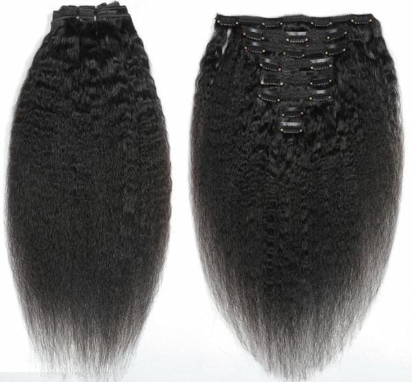 Afro Kinky Cabello liso clip sin procesar en extensiones de cabello 120 gramos Cabello humano humano afroamericano Remy Natural Black Clips2066055