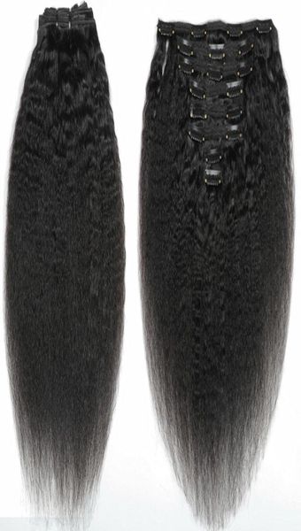Afro Coiffure raide coqueuse Clip non transformé en extensions de cheveux 120 grammes de cheveux humains mongols afro-américain Remy Natural Noir Clips5516684