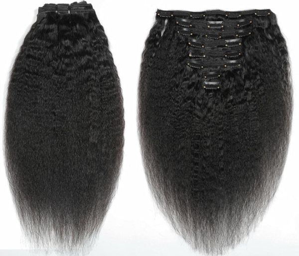 Clip de pelo liso afro rizado sin procesar en extensiones de cabello 120 gramos Cabello humano mongol Clips negros naturales remy afroamericanos 8336394