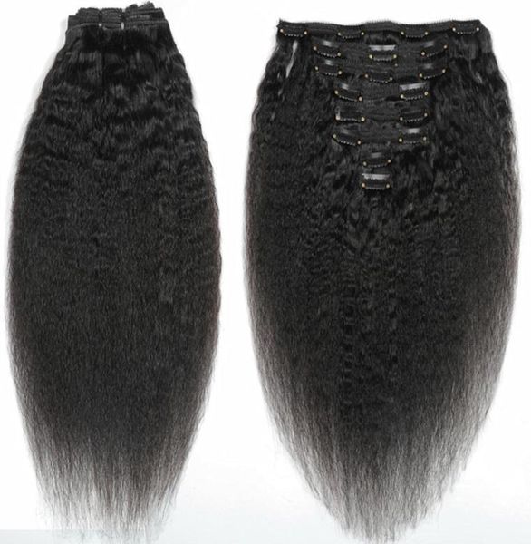 Afro crépus cheveux raides non transformés clip dans les extensions de cheveux 120 grammes cheveux humains mongols afro-américain remy clips noirs naturels9224835