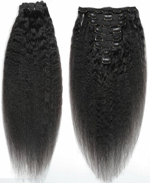 Clip de pelo liso afro rizado sin procesar en extensiones de cabello 120 gramos Cabello humano mongol Clips negros naturales remy afroamericanos 9039461