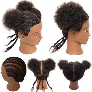 Afro Mannequin Head 100% Real Hair Traininghead Styling Head Braid Hair Dolls Head voor het oefenen van cornrows en vlechten 6inches 240403