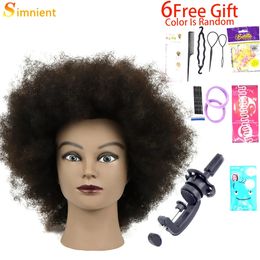 Afro Mannequin Heads met 100%echte HURS HAAR HAARDRESSING TRAINING HOOFD VOOR SALON COSMETOLOGY MANIKIN DUMMER VOOR DOP HOOFDEN HAAR 240403