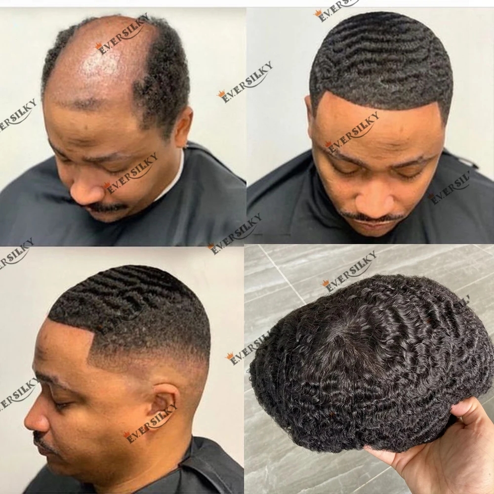 Afro hommes 6mm 8mm 10mm 100% cheveux humains prothèse capillaire système de remplacement de cheveux 360 tisse pleine peau 130 densité toupet