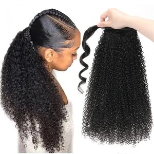 Afro Ponytail Extension de cheveux humains pour les femmes noires enveloppe crépus bouclés ondulés cordon queue de cheval morceaux de cheveux avec clip en queues de cheval