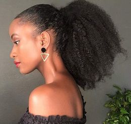 Afro puff 4c kinky krullende trekkoord paardenstaarten menselijk haarverlenging Pony staart haar stuk zachte gemakkelijke manipuleren clip 120g 140 g 160g natuurlijk zwart