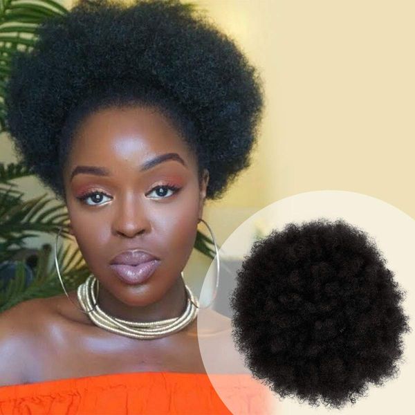 Afro Puff Cordon Queue De Cheval Divaswigs 4c Kinky Bouclés Queue De Cheval Clip En Chignon Morceau De Cheveux Pour Les Femmes Noires Réel Extension De Cheveux Noirs