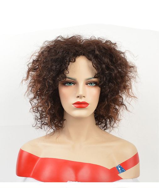 Perruques courtes courtes Afro pour femmes noires Américain Natura Fulll Ombre Perruque synthétique de cheveux de couleur brun avec surbrillance