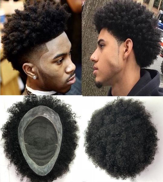 Afro Toupee for Black Men Lace French avec PU Curly Mens Toupee Heubs Human Human Pricoles Curly Men Wigs Remplacement Systèmes Hai6739417