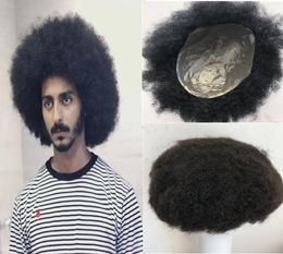 Afro Toupet pour hommes bouclés complet Pu hommes toupet 8x10 noir cheveux humains Afro bouclés hommes perruque systèmes de remplacement peau mince postiche 1515902