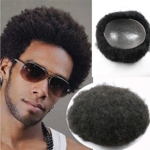 Afro Toupet voor Mannen Menselijk Haar Zwart Afro-amerikaanse Pruiken Volledige Huid 8x10 inch Afrikaanse Krullend Afro toupet voor Heren Krul Pruiken