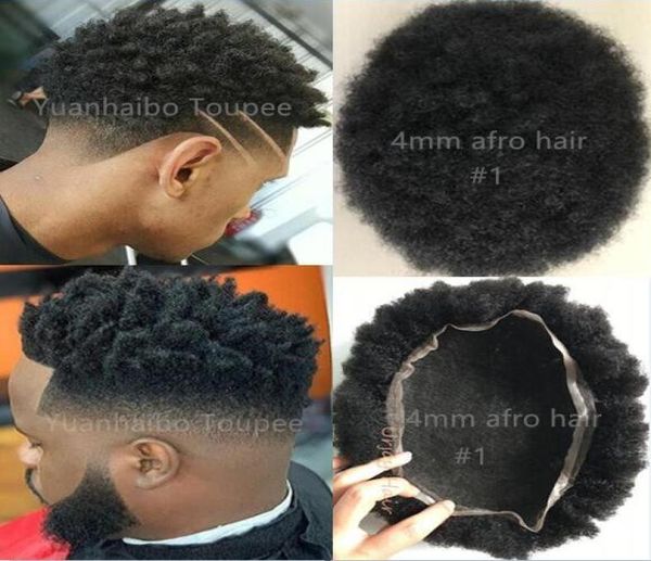 Afro Wave Hair Full Lace Toupee 4 mm 6 mm 8 mm 10 mm Brasileño Virgen Remy Reemplazo de cabello humano Afro Kinky Curl Hombres Peluca Shippin9309876