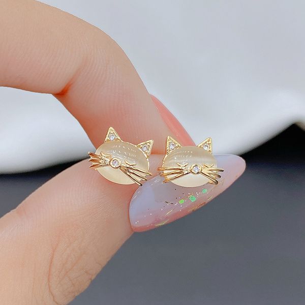 AFSHOR Exquis Opal Mignon Animaux Charme Boucles D'oreilles pour Femmes Strass Belle Délicat Chat Boucles D'oreilles Filles Tendance Fête Oreille Stud Bijoux